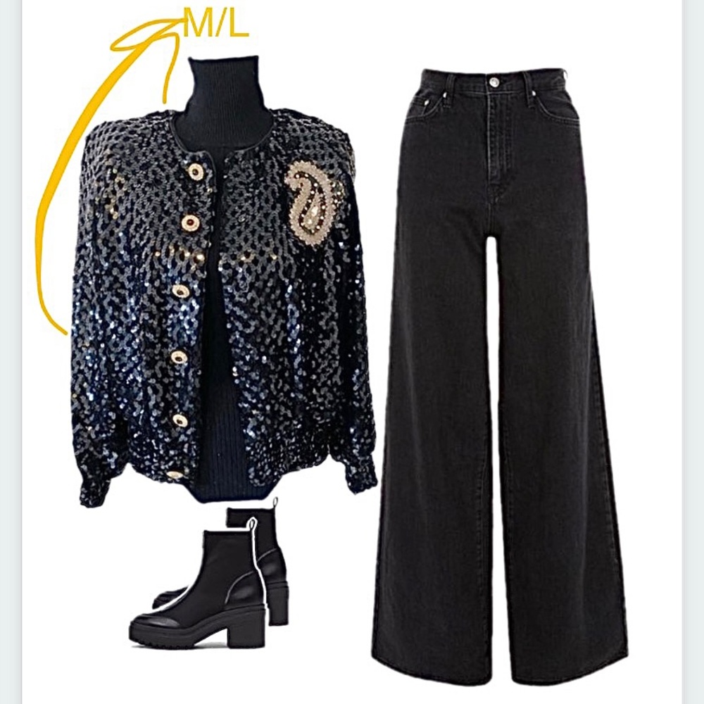 Vintage Bomber sequin jacket snap buttons paisley